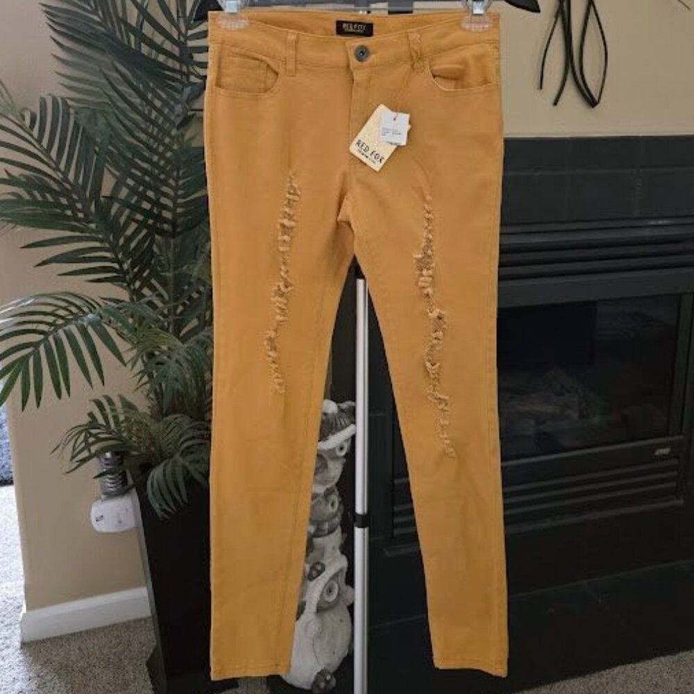 NWT Red Fox Jeans sz Jr 5 mustard / gold stretchy distressed pant
